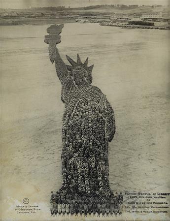 ARTHUR MOLE (1889-1983) & JOHN THOMAS (active 1918-1919) Human Statue of Liberty, 18,000 Officers and Men at Camp Dodge, Des Moines, IA